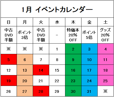 山口宇部店　12月・1月イベントカレンダー